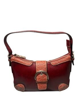 Belle Rose Vintage Cherry Red Shoulder Bag Faux Croc Accents Paisley